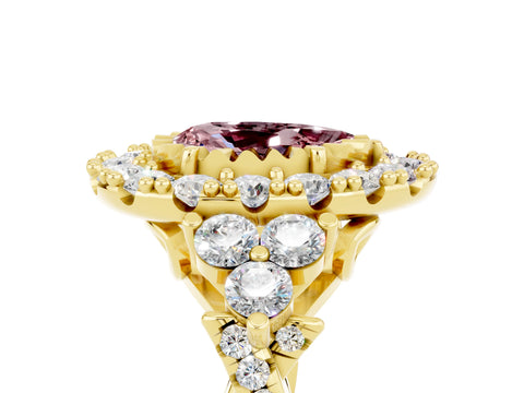 Yellow gold Pear Cut Morganite Halo Ring with Pavé Band and Four-Prong Setting_17