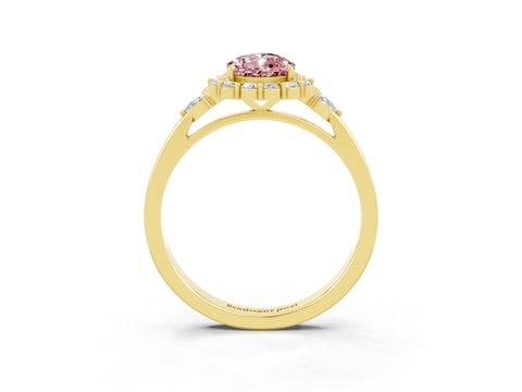 Yellow gold Pear Cut Morganite Halo Ring with Pear Side Stones and Prong Setting_39