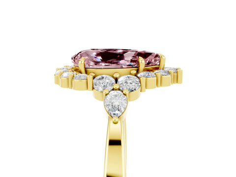 Yellow gold Pear Cut Morganite Halo Ring with Pear Side Stones and Prong Setting_41
