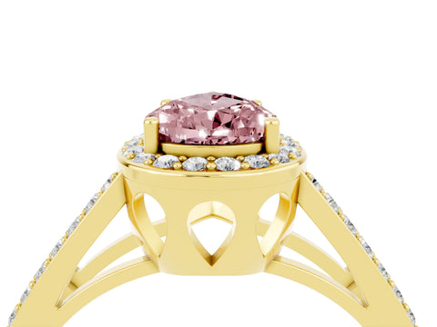 Yellow gold Pear Cut Morganite Halo Ring with Split Shank U-Prong Band and Four-Prong Setting_4