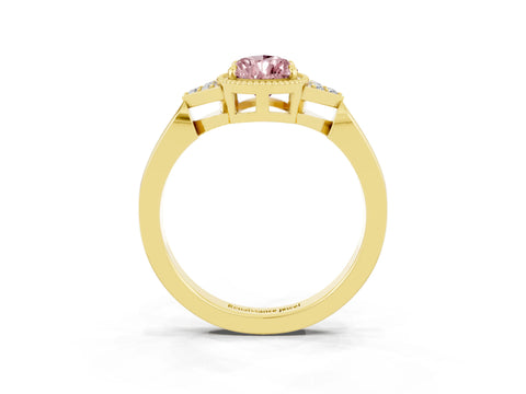 Yellow gold Pear Cut Morganite Halo Ring with Tapered Band and Four-Prong Setting_3