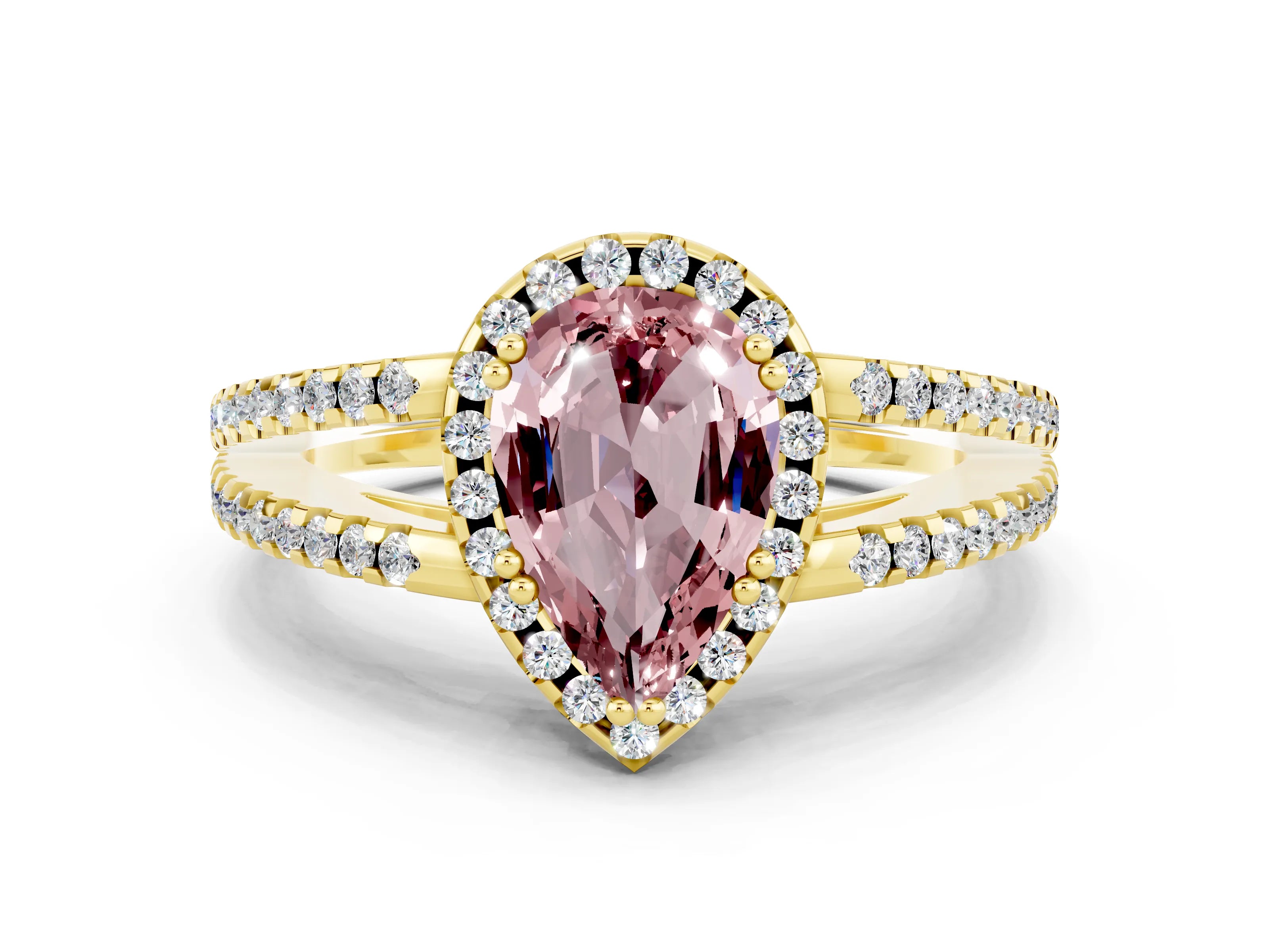 Yellow gold Pear Cut Morganite Halo Split Shank Engagement Ring_12