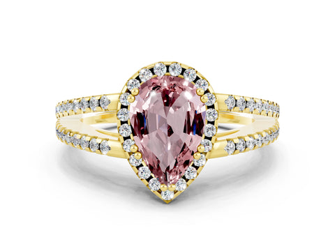 Yellow gold Pear Cut Morganite Halo Split Shank Engagement Ring_12