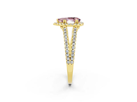 Yellow gold Pear Cut Morganite Halo Split Shank Engagement Ring_14