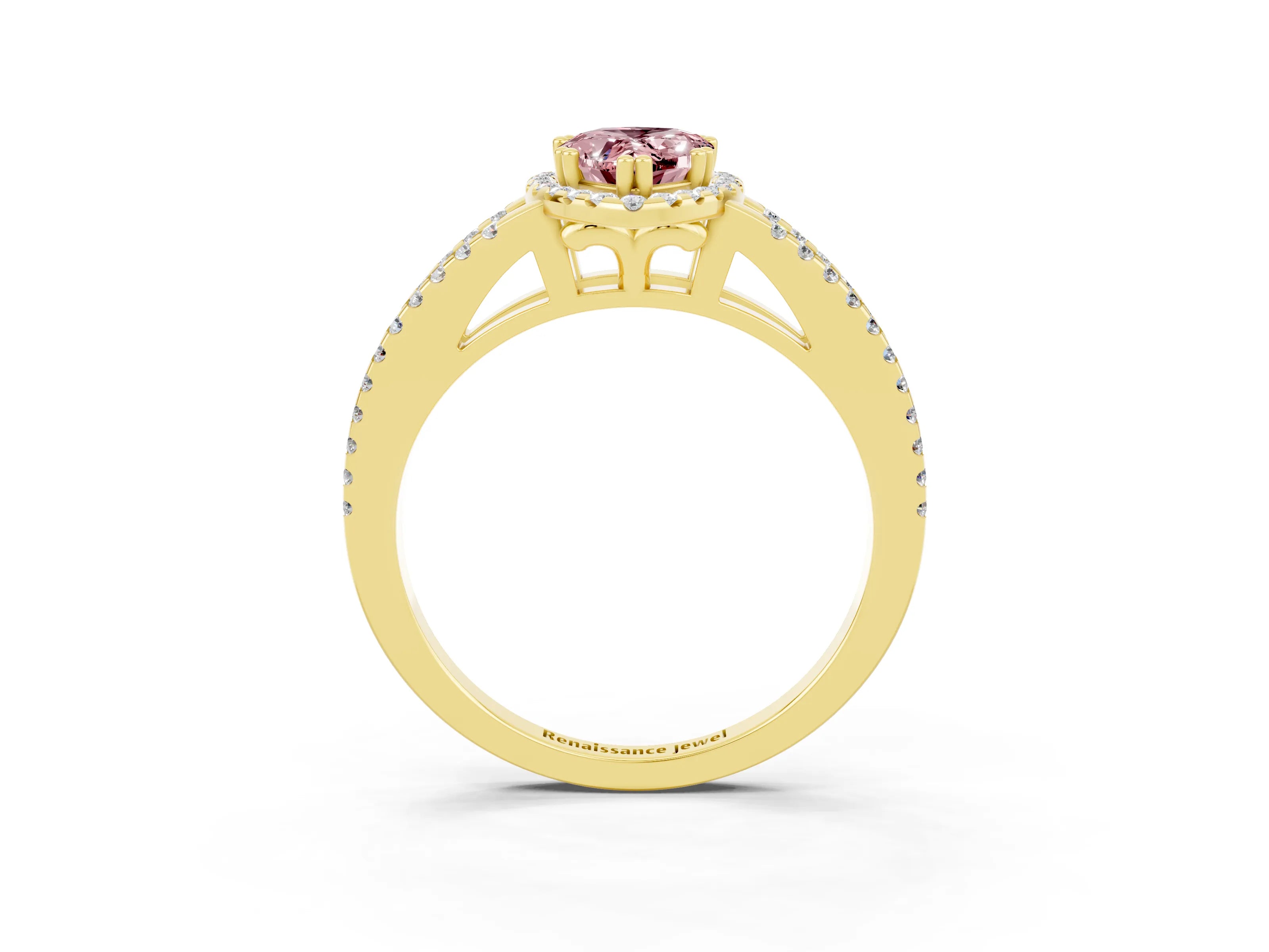 Yellow gold Pear Cut Morganite Halo Split Shank Engagement Ring_15
