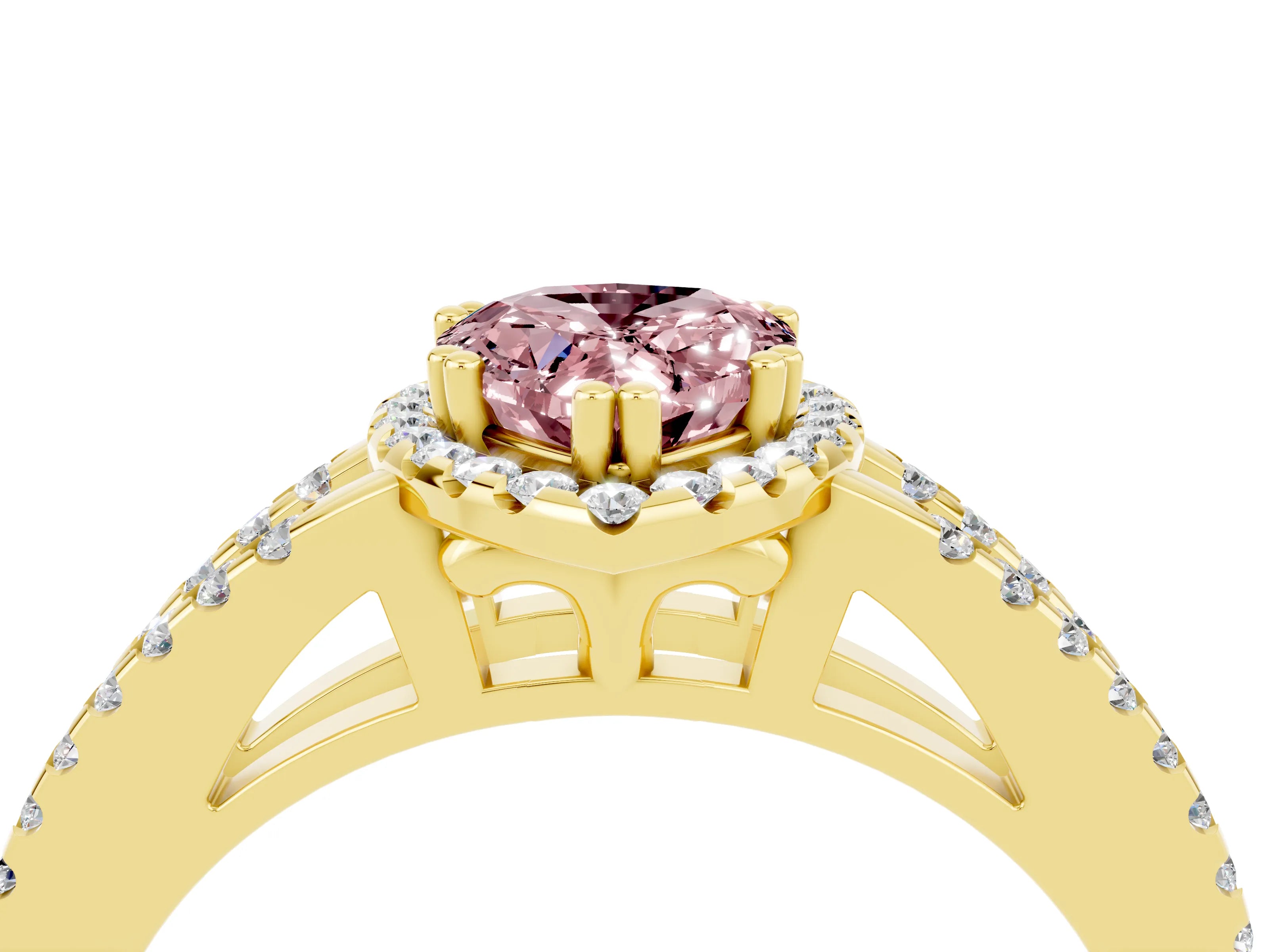 Yellow gold Pear Cut Morganite Halo Split Shank Engagement Ring_16