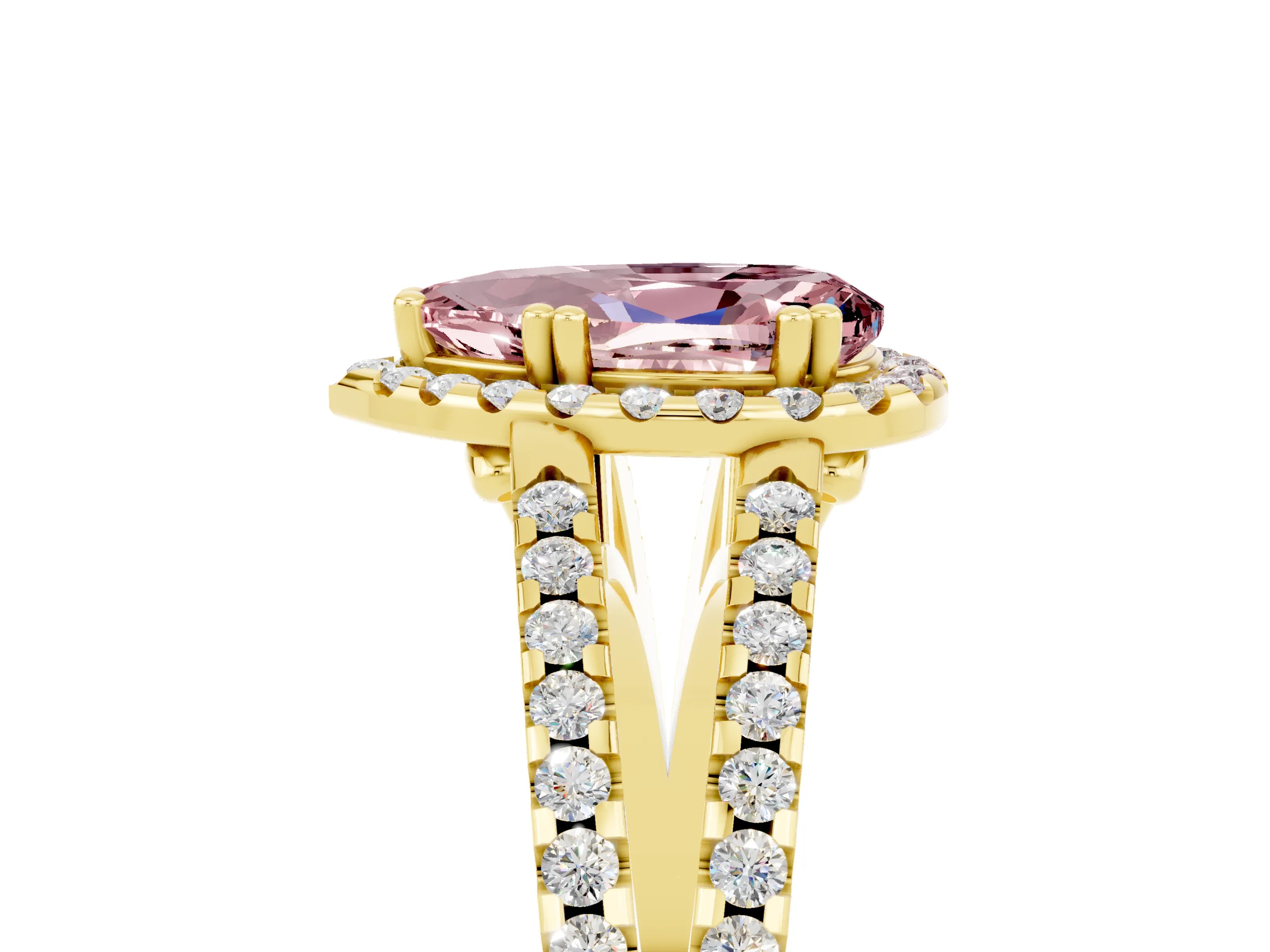 Yellow gold Pear Cut Morganite Halo Split Shank Engagement Ring_17