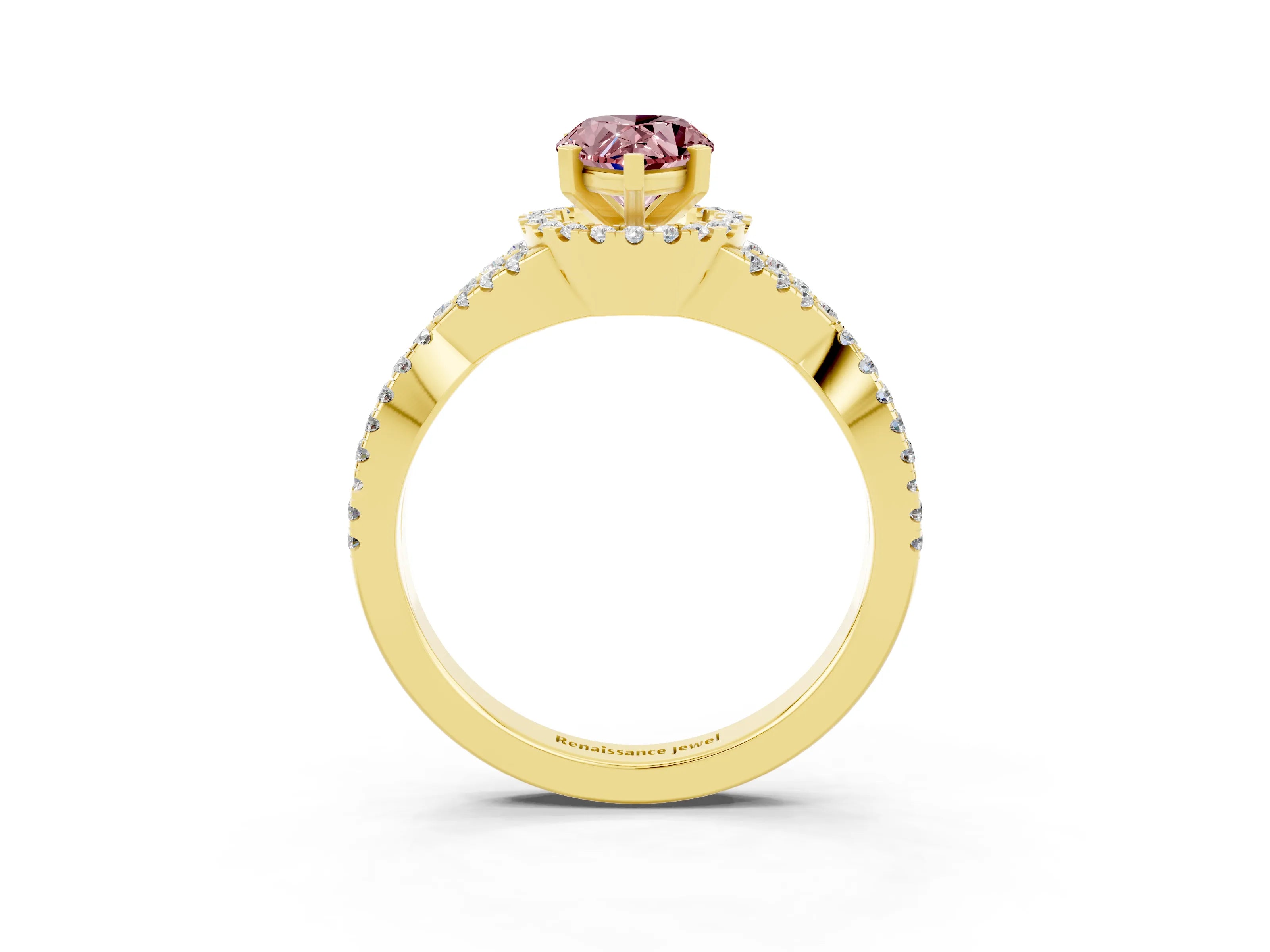 Yellow gold Pear Cut Morganite Halo Twist Band Solitaire Prong Setting Ring_3