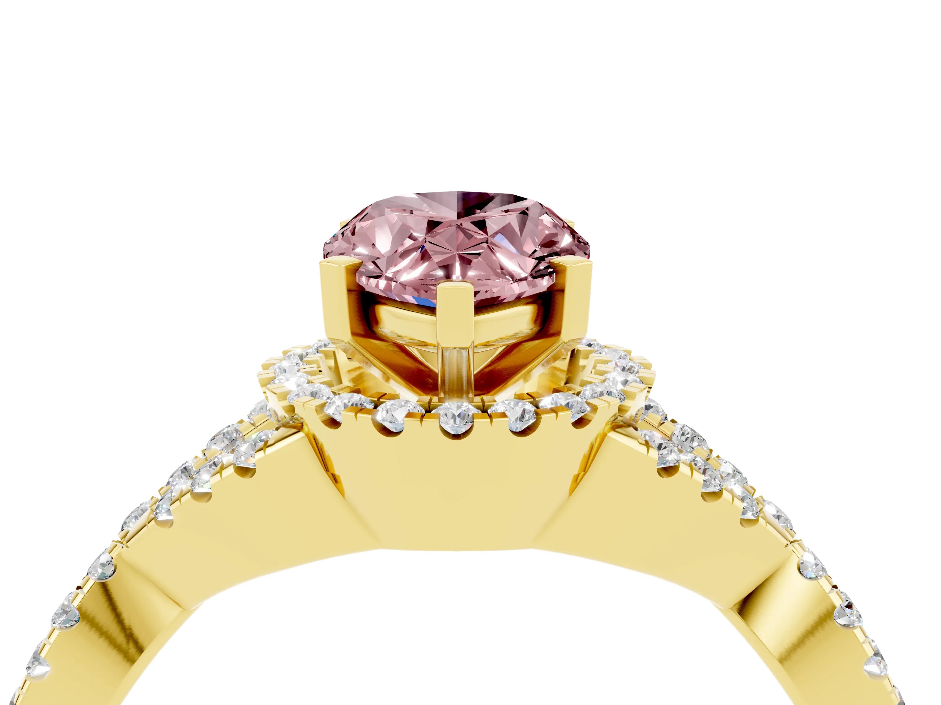 Yellow gold Pear Cut Morganite Halo Twist Band Solitaire Prong Setting Ring_4