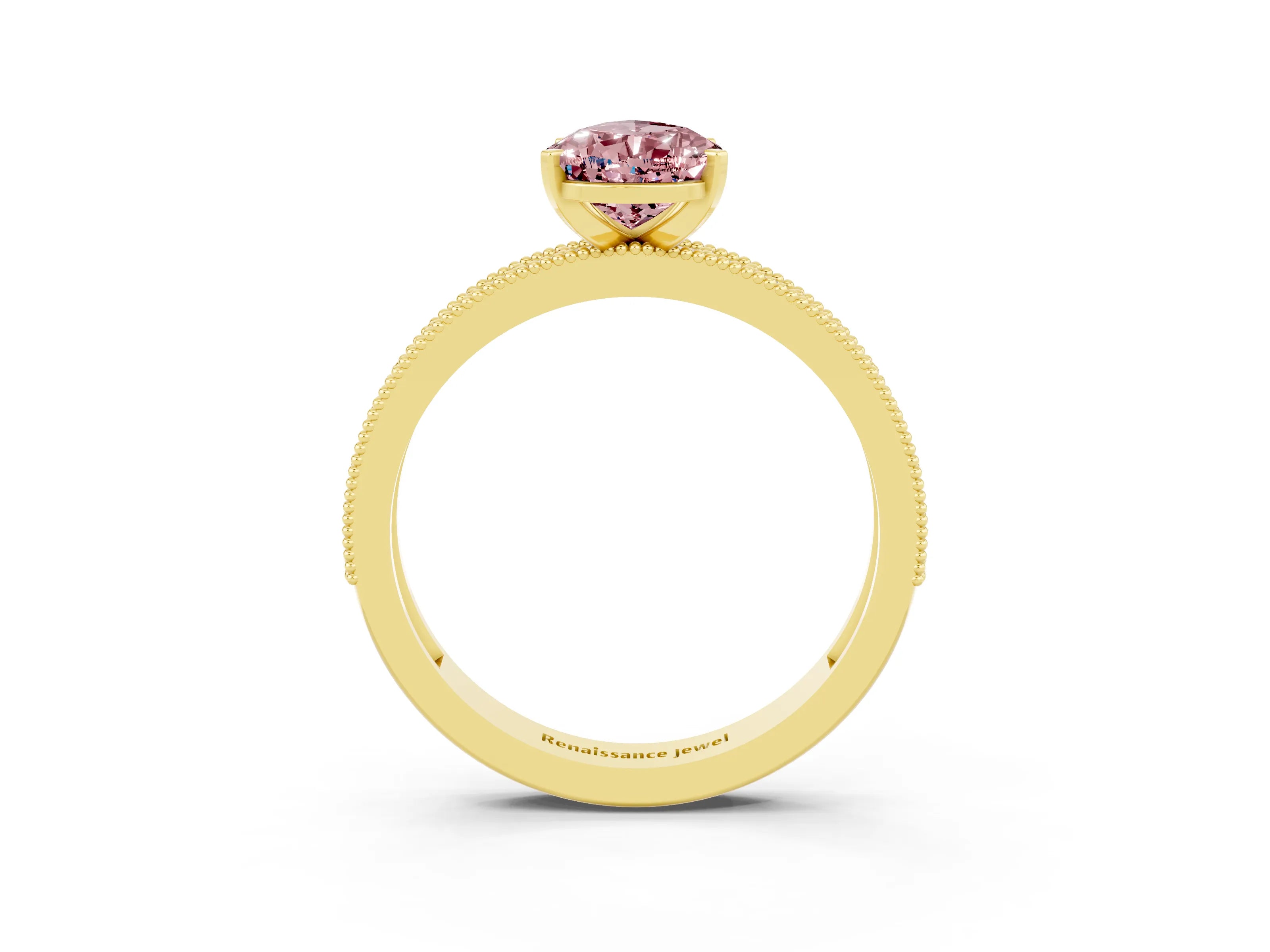 Yellow gold Pear Cut Morganite Milgrain Pavé Engagement Ring with Four-Prong Setting_3