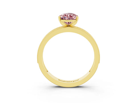 Yellow gold Pear Cut Morganite Milgrain Pavé Engagement Ring with Four-Prong Setting_3
