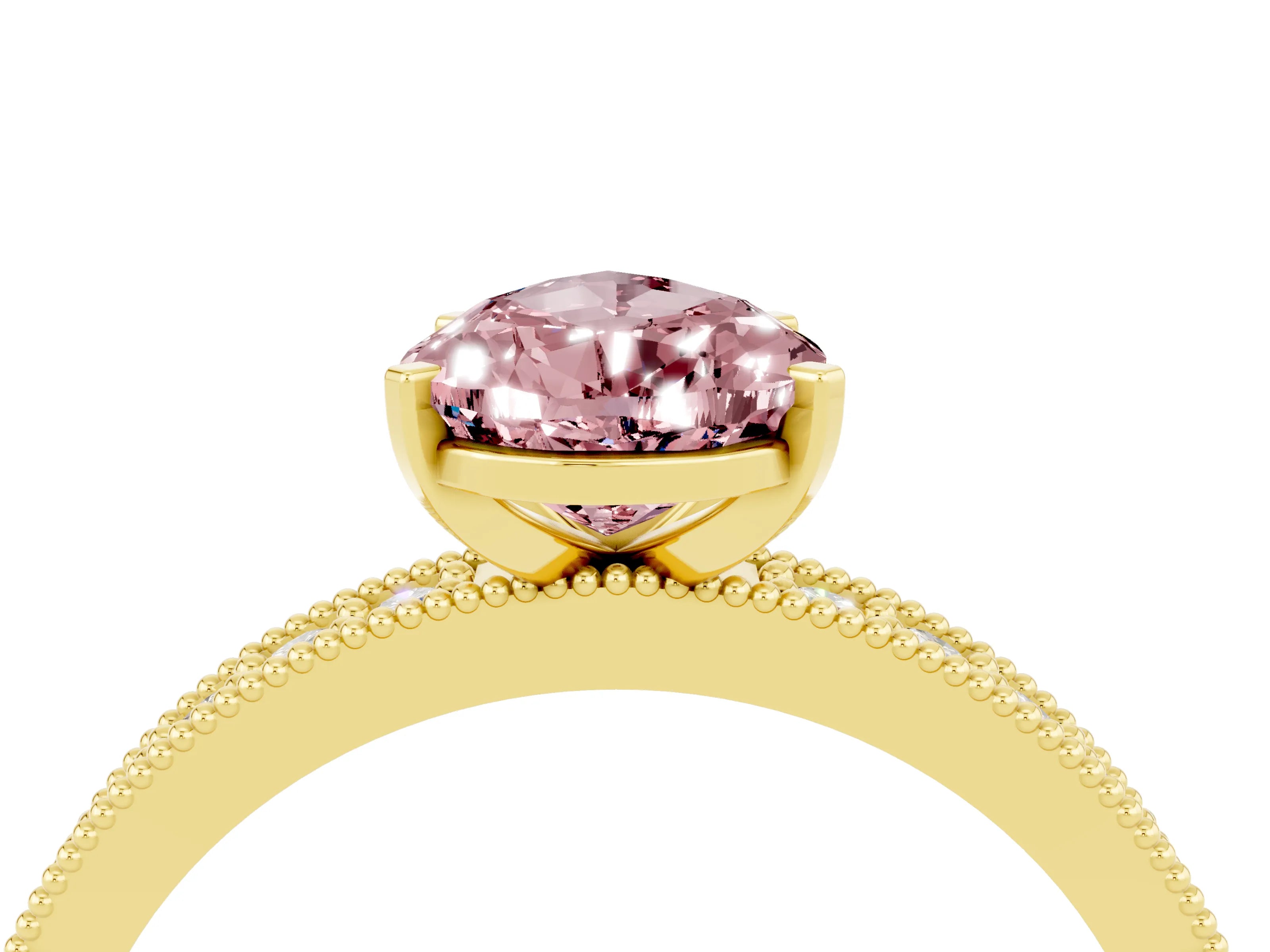 Yellow gold Pear Cut Morganite Milgrain Pavé Engagement Ring with Four-Prong Setting_4