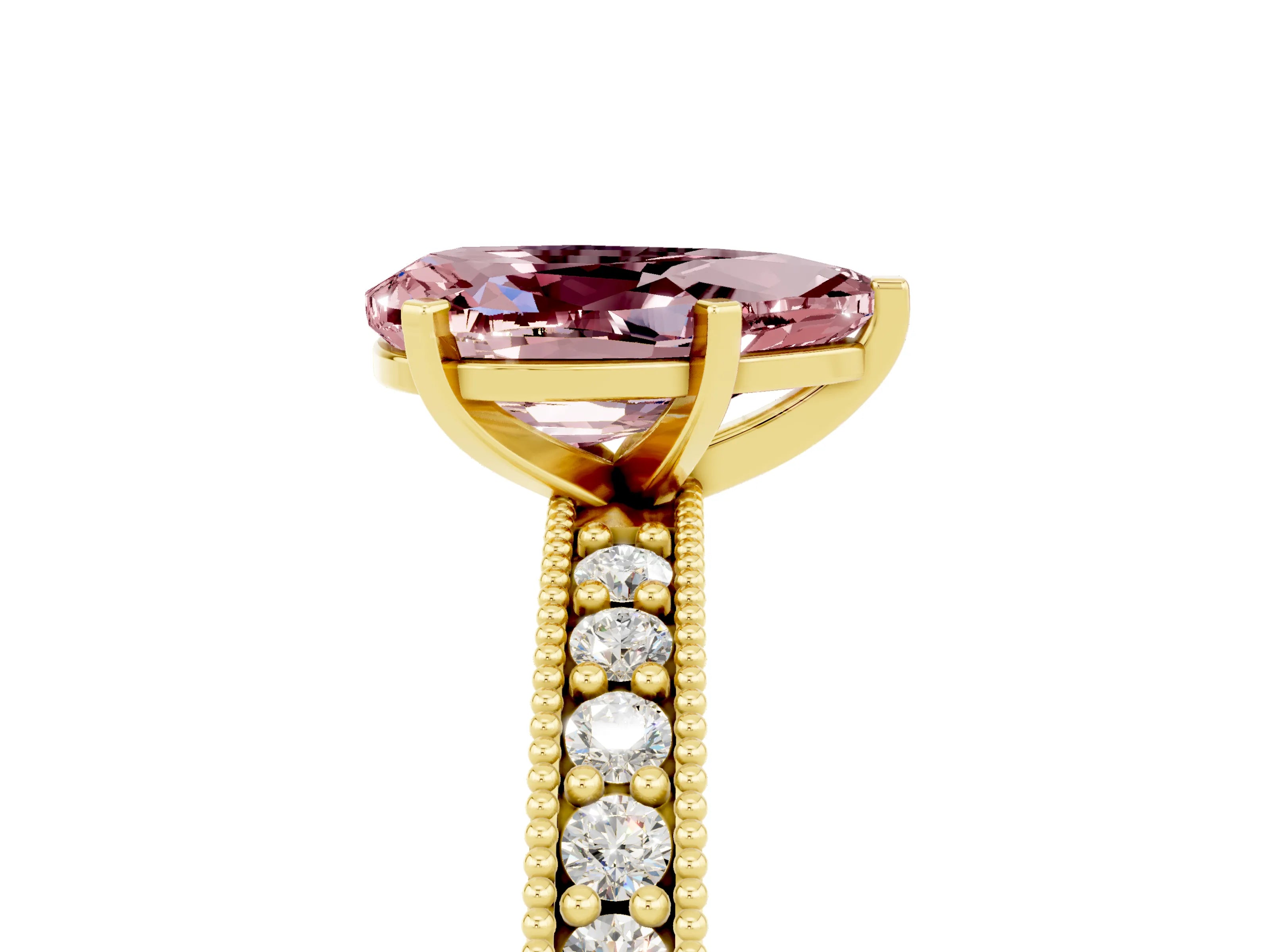 Yellow gold Pear Cut Morganite Milgrain Pavé Engagement Ring with Four-Prong Setting_5