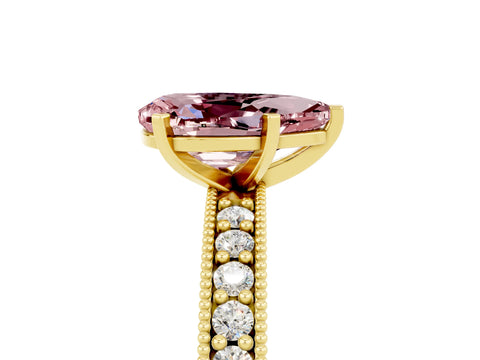 Yellow gold Pear Cut Morganite Milgrain Pavé Engagement Ring with Four-Prong Setting_5