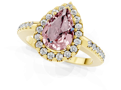 Yellow gold Pear Cut Morganite Pavé Halo Ring with Four-Prong Setting_13