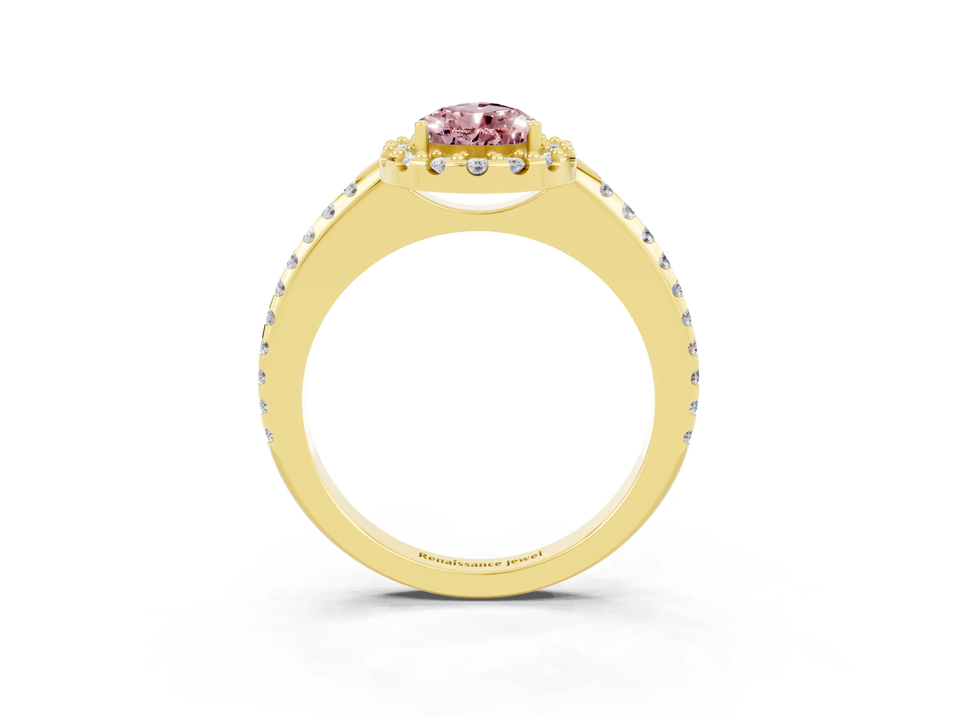 Yellow gold Pear Cut Morganite Pavé Halo Ring with Four-Prong Setting_15