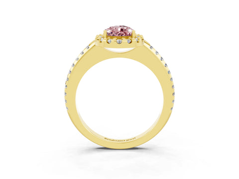 Yellow gold Pear Cut Morganite Pavé Halo Ring with Four-Prong Setting_15