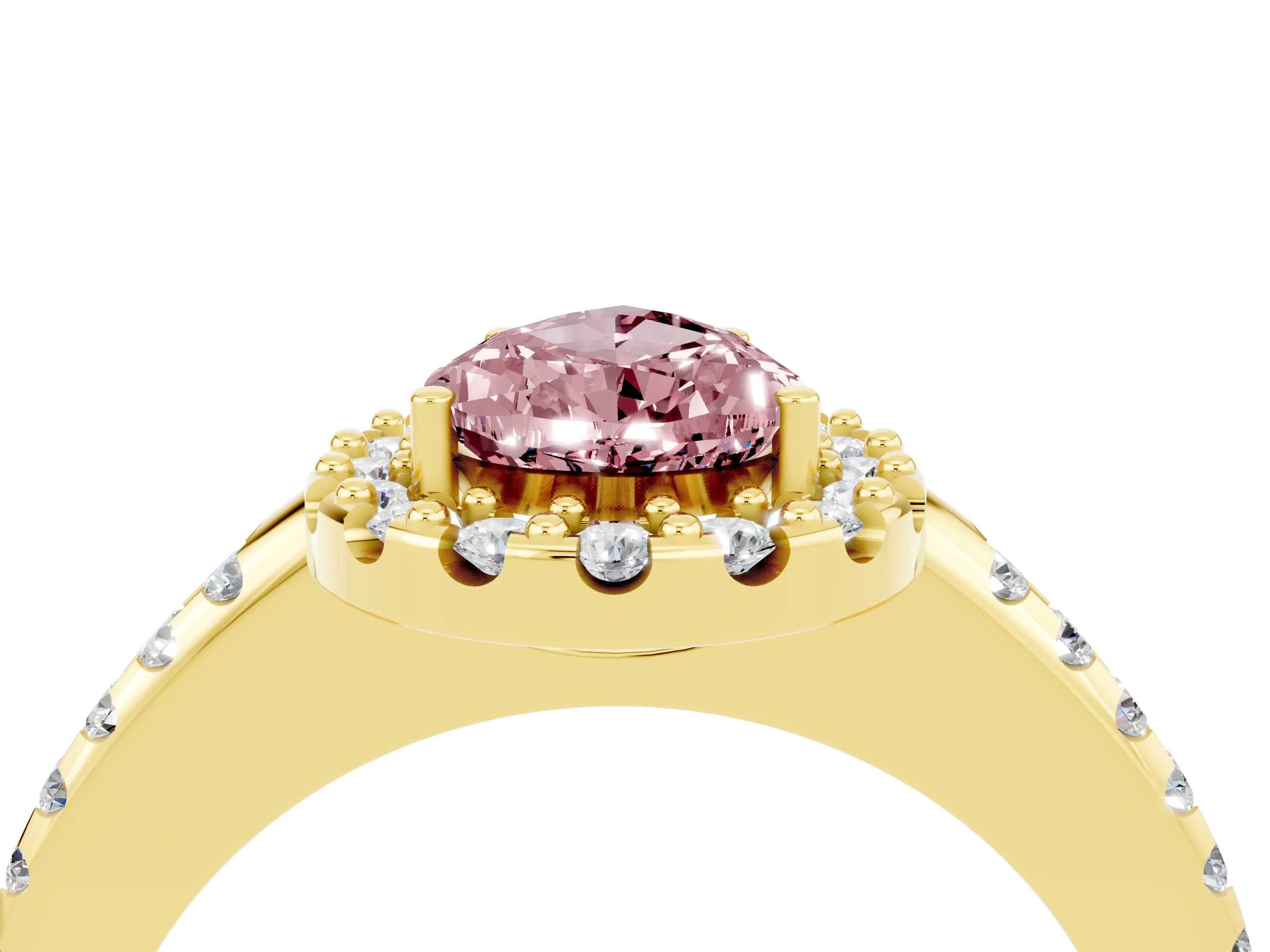 Yellow gold Pear Cut Morganite Pavé Halo Ring with Four-Prong Setting_16