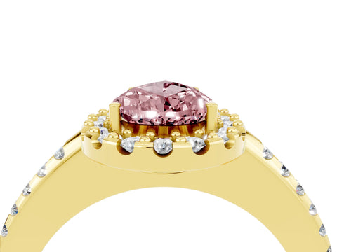Yellow gold Pear Cut Morganite Pavé Halo Ring with Four-Prong Setting_16