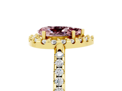 Yellow gold Pear Cut Morganite Pavé Halo Ring with Four-Prong Setting_17