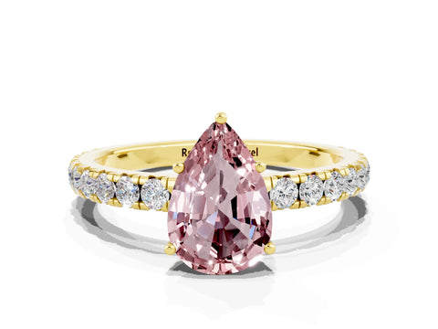 Yellow gold Pear Cut Morganite Pavé Solitaire Engagement Ring with Four-Prong Setting_12