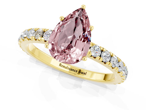 Yellow gold Pear Cut Morganite Pavé Solitaire Engagement Ring with Four-Prong Setting_13