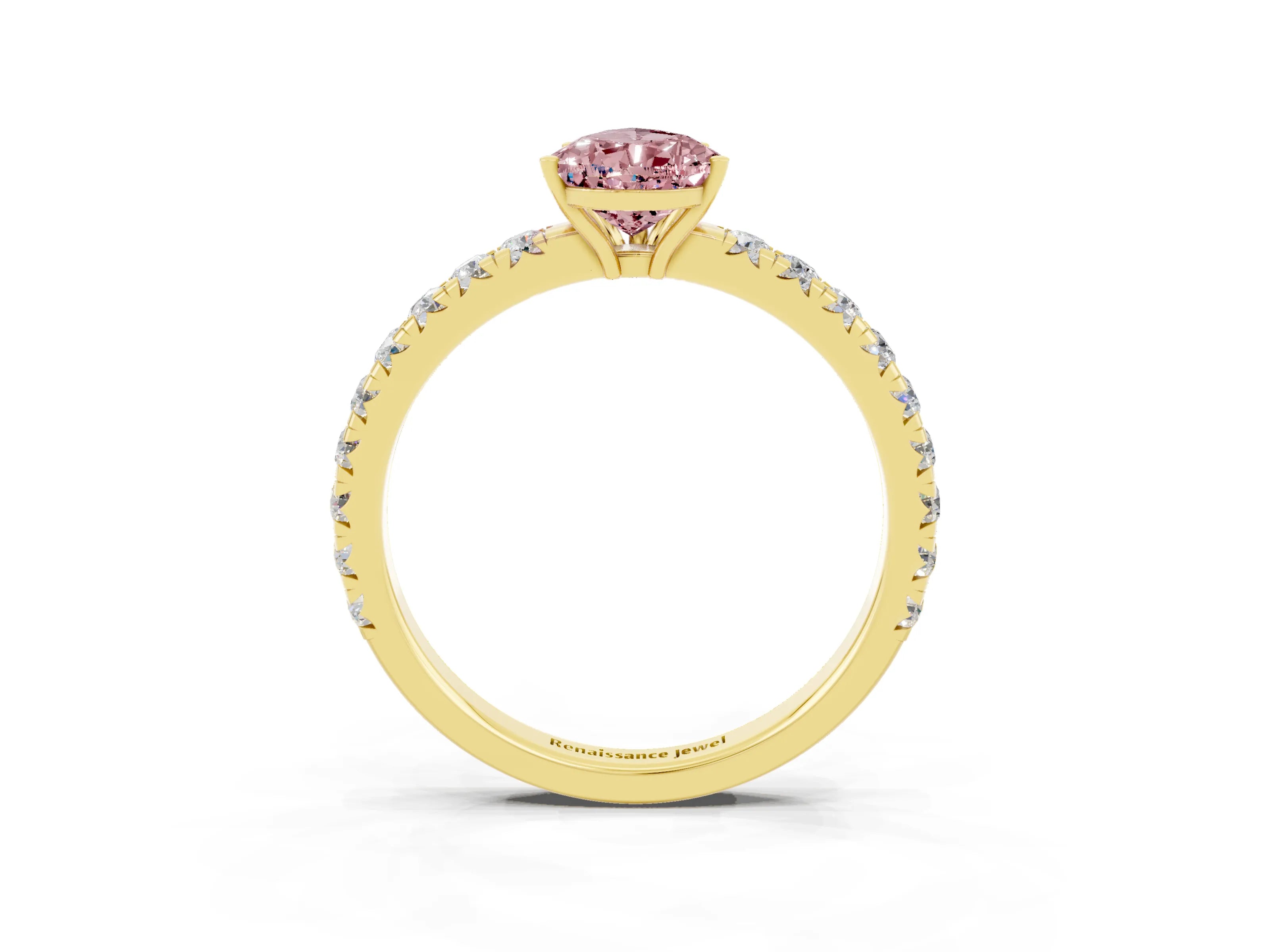 Yellow gold Pear Cut Morganite Pavé Solitaire Engagement Ring with Four-Prong Setting_15