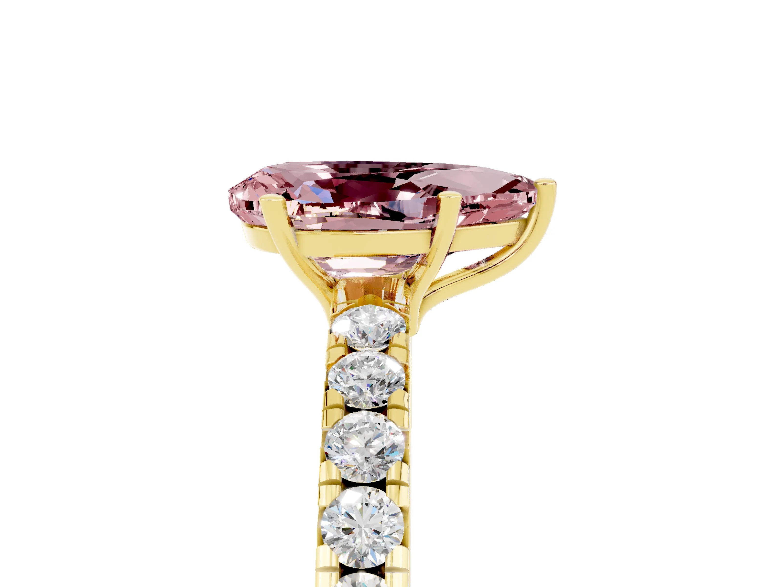 Yellow gold Pear Cut Morganite Pavé Solitaire Engagement Ring with Four-Prong Setting_17