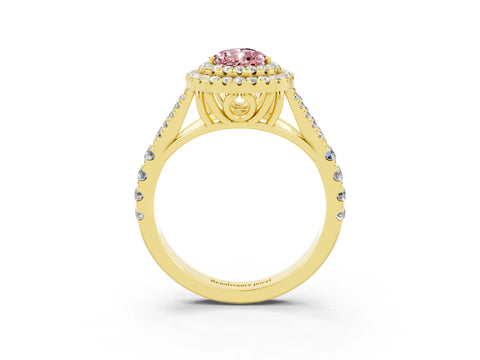 Yellow gold Pear Cut Morganite Pavé Split Shank Double Halo Engagement Ring_3