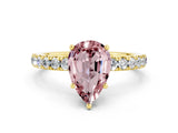 Yellow gold Pear Cut Morganite Pave Band Solitaire Ring with Four-Prong Setting_24