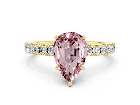 Yellow gold Pear Cut Morganite Pave Band Solitaire Ring with Four-Prong Setting_24