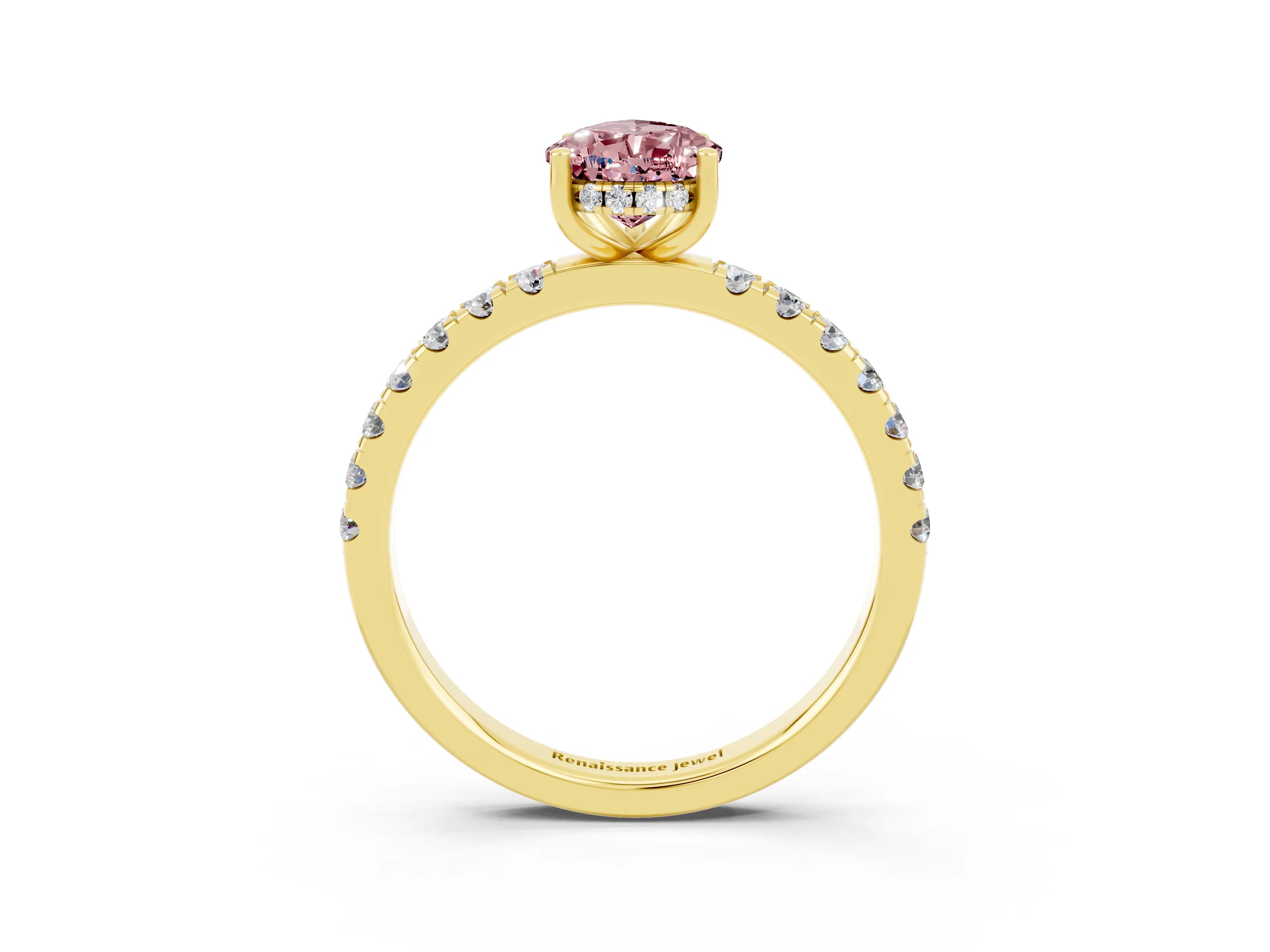 Yellow gold Pear Cut Morganite Pave Band Solitaire Ring with Four-Prong Setting_27