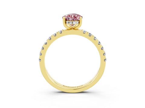 Yellow gold Pear Cut Morganite Pave Band Solitaire Ring with Four-Prong Setting_27