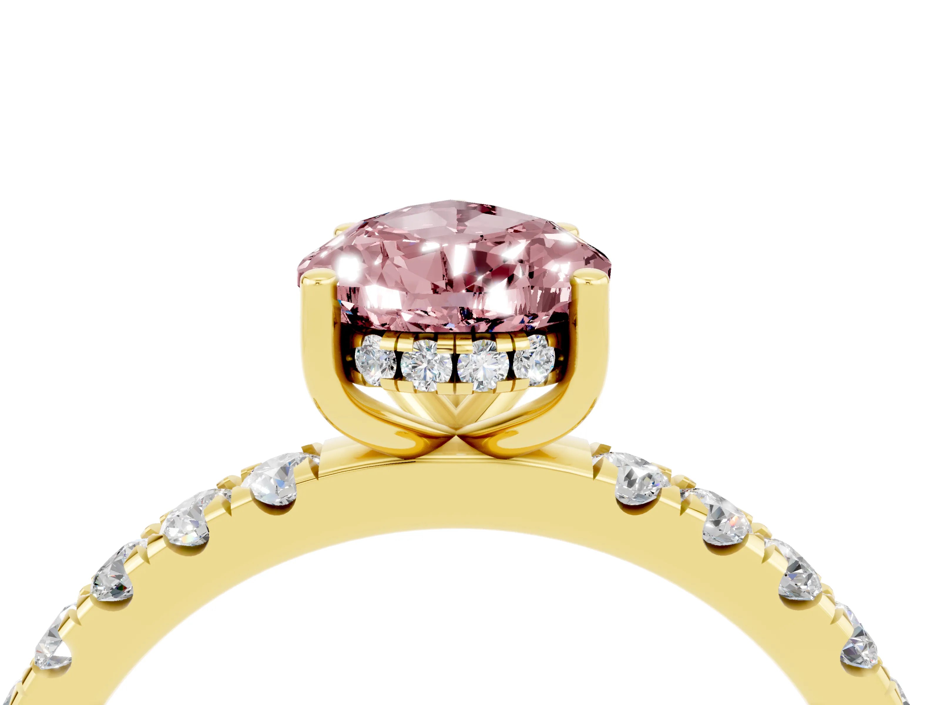 Yellow gold Pear Cut Morganite Pave Band Solitaire Ring with Four-Prong Setting_28