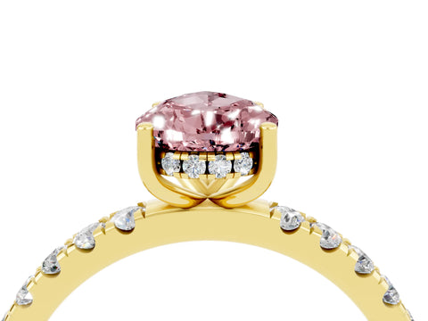 Yellow gold Pear Cut Morganite Pave Band Solitaire Ring with Four-Prong Setting_28