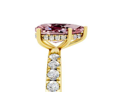 Yellow gold Pear Cut Morganite Pave Band Solitaire Ring with Four-Prong Setting_29