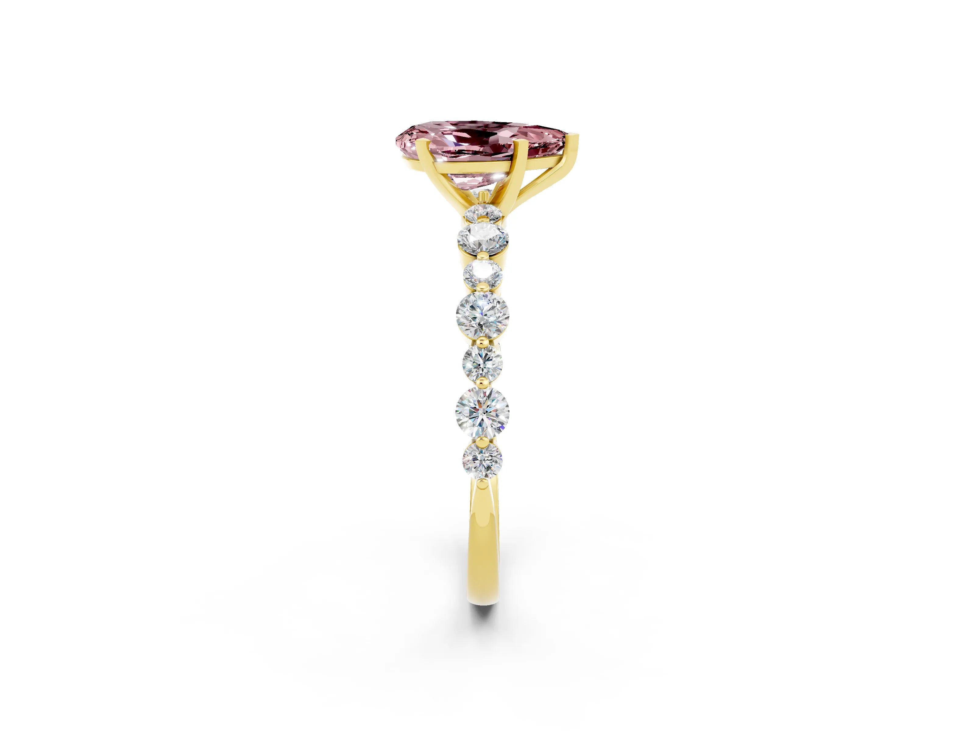 Yellow gold Pear Cut Morganite Prong Set Engagement Ring with Pavé Band_2