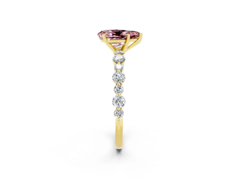 Yellow gold Pear Cut Morganite Prong Set Engagement Ring with Pavé Band_2
