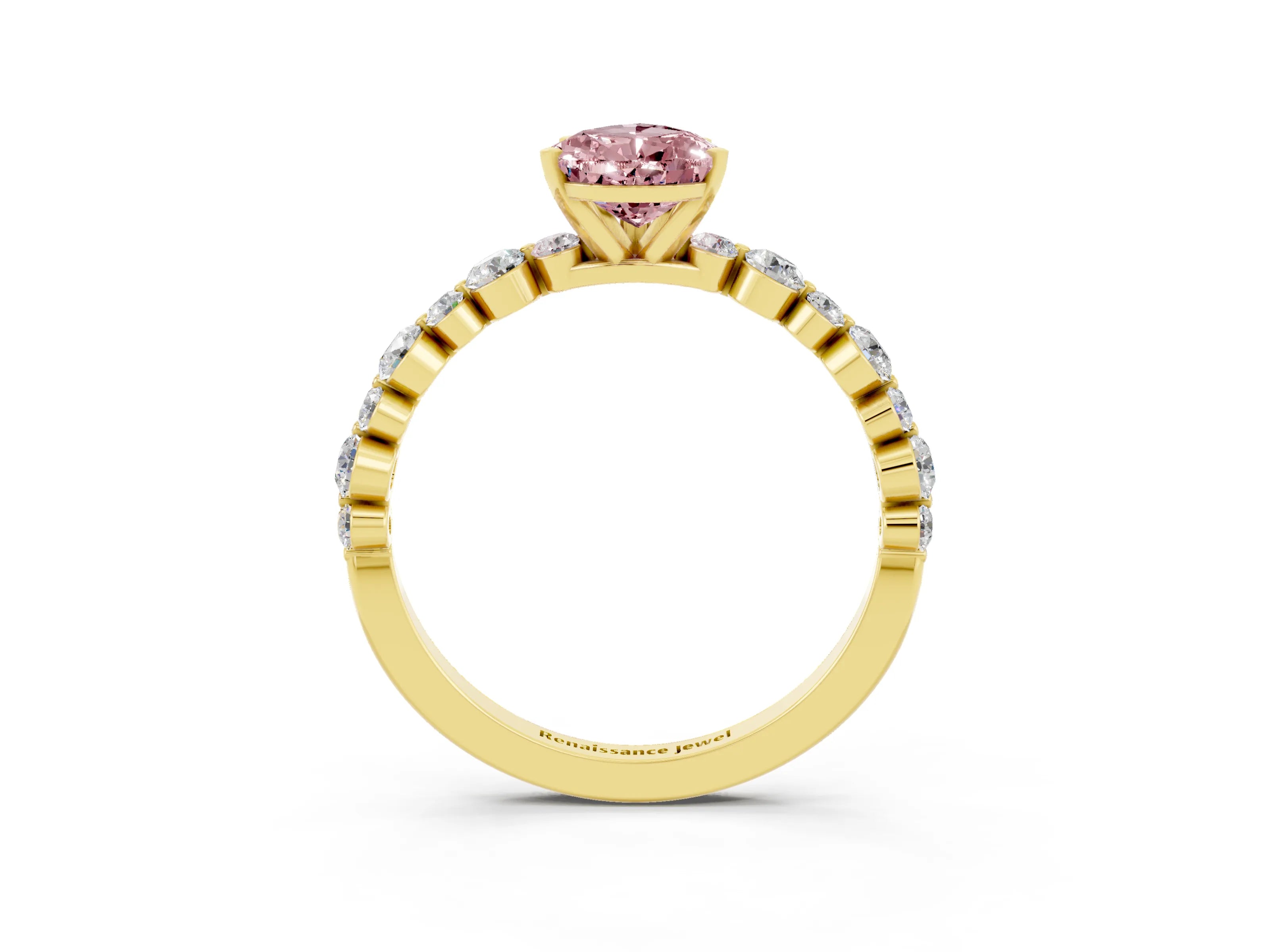 Yellow gold Pear Cut Morganite Prong Set Engagement Ring with Pavé Band_3