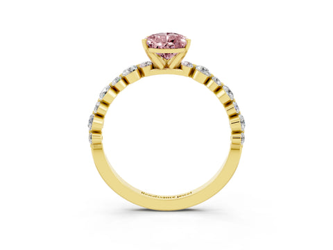 Yellow gold Pear Cut Morganite Prong Set Engagement Ring with Pavé Band_3