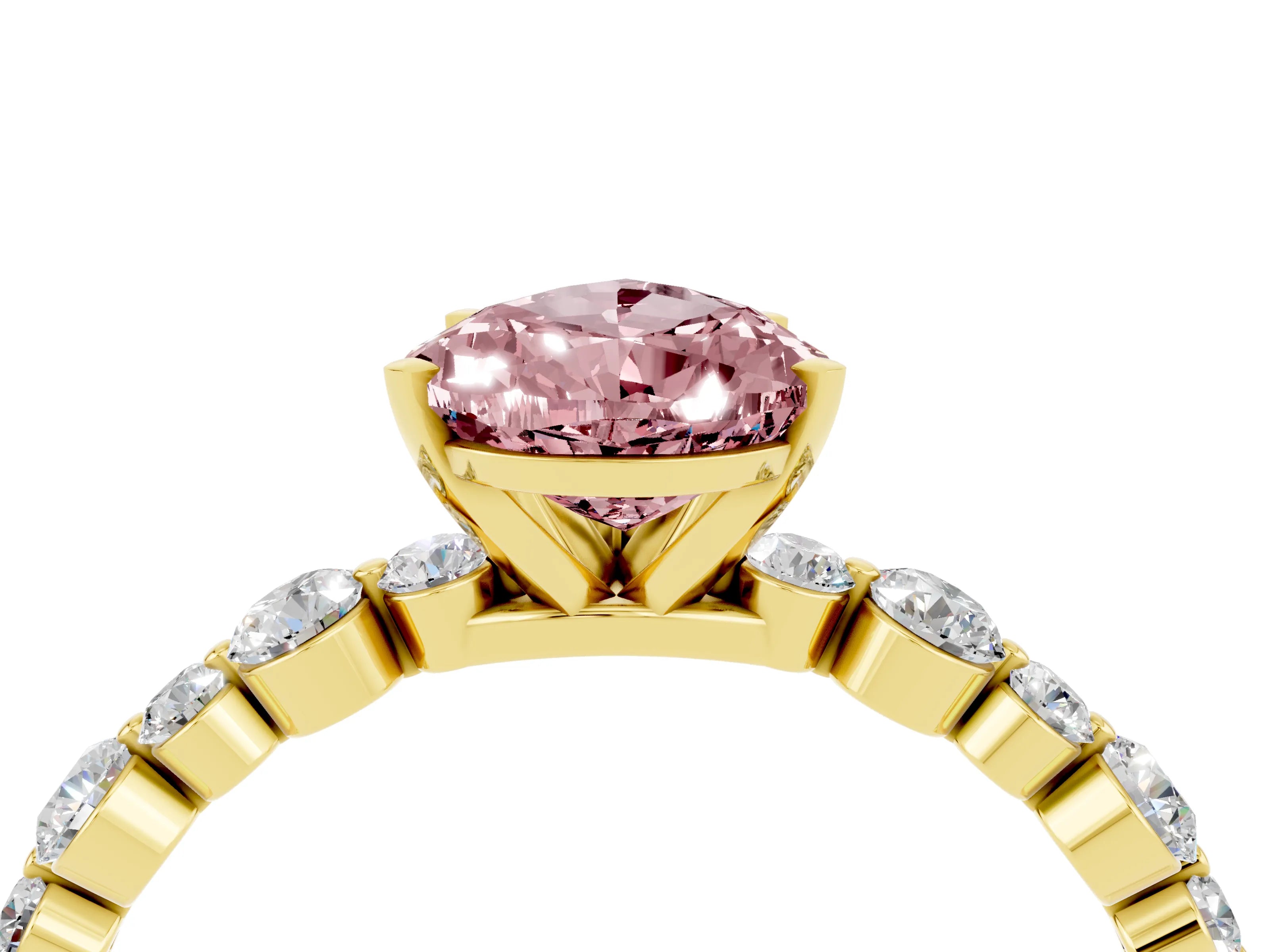 Yellow gold Pear Cut Morganite Prong Set Engagement Ring with Pavé Band_4