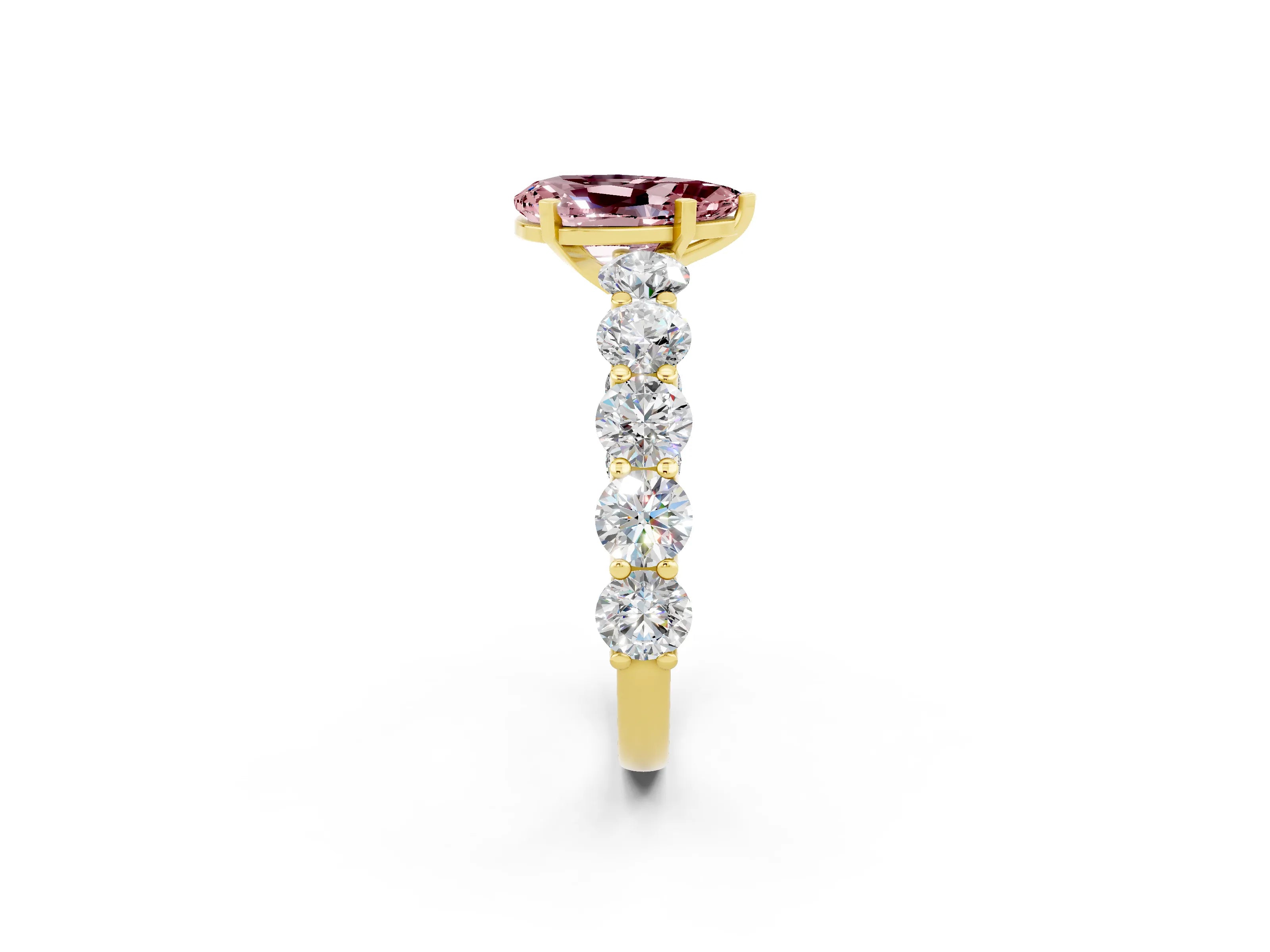 Yellow gold Pear Cut Morganite Prong Setting with Side Stones on a Pave Band_2