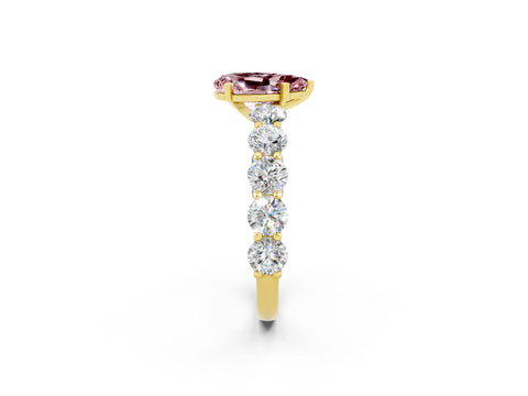 Yellow gold Pear Cut Morganite Prong Setting with Side Stones on a Pave Band_2