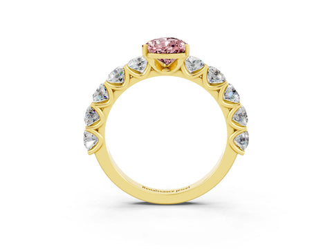Yellow gold Pear Cut Morganite Prong Setting with Side Stones on a Pave Band_3