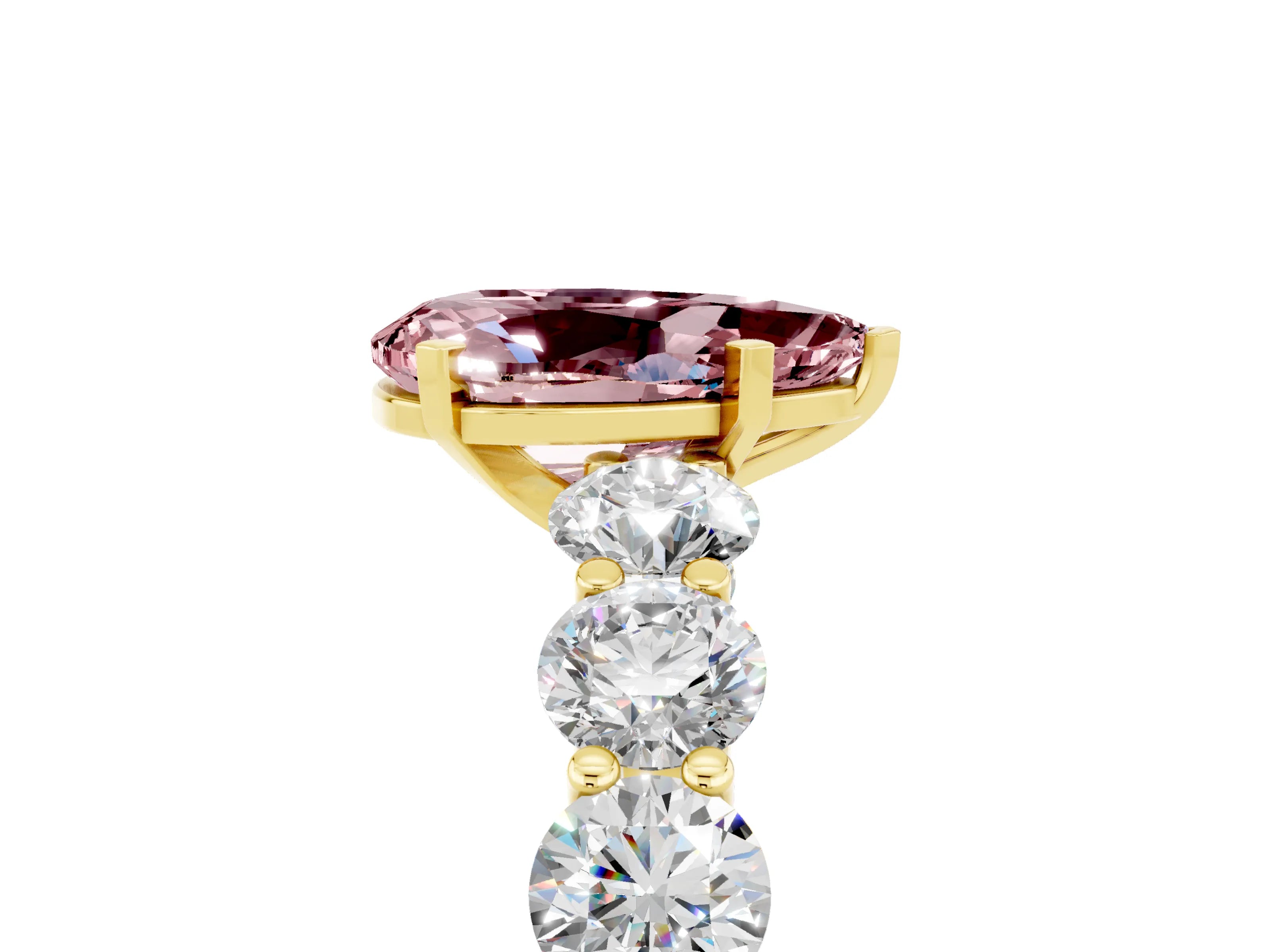 Yellow gold Pear Cut Morganite Prong Setting with Side Stones on a Pave Band_5