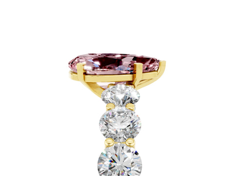 Yellow gold Pear Cut Morganite Prong Setting with Side Stones on a Pave Band_5