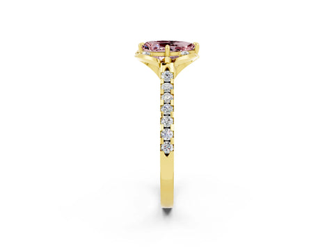 Yellow gold Pear Cut Morganite Ring with Pavé Band and Floral Prong Setting_2