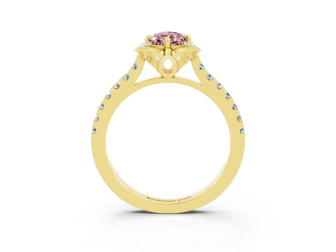 Yellow gold Pear Cut Morganite Ring with Pavé Band and Floral Prong Setting_3