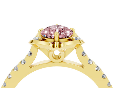 Yellow gold Pear Cut Morganite Ring with Pavé Band and Floral Prong Setting_4