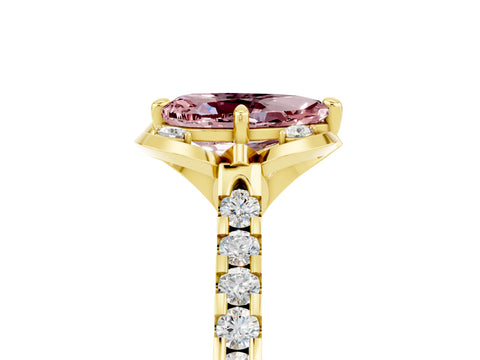 Yellow gold Pear Cut Morganite Ring with Pavé Band and Floral Prong Setting_5